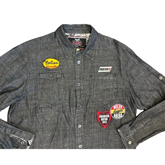 Blacktop Legends Parish Nation Men’s Black Denim Button Up Shirt Patches…​​ - Picture 3 of 13